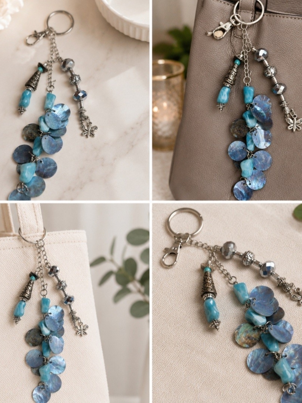 Blue Shell & Bead Keychain/ Bag Charm